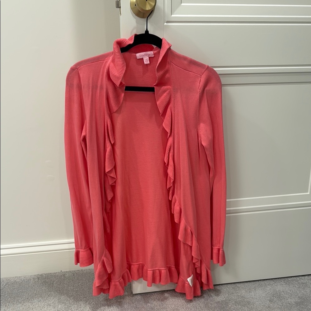 Lilly Pulitzer Coral Ruffled Cardigan